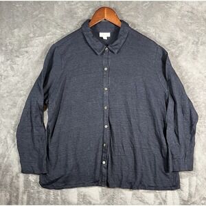 J Jill Love Linen Shirt Womens XL Navy Blue 100% Linen Button Up Blouse Top